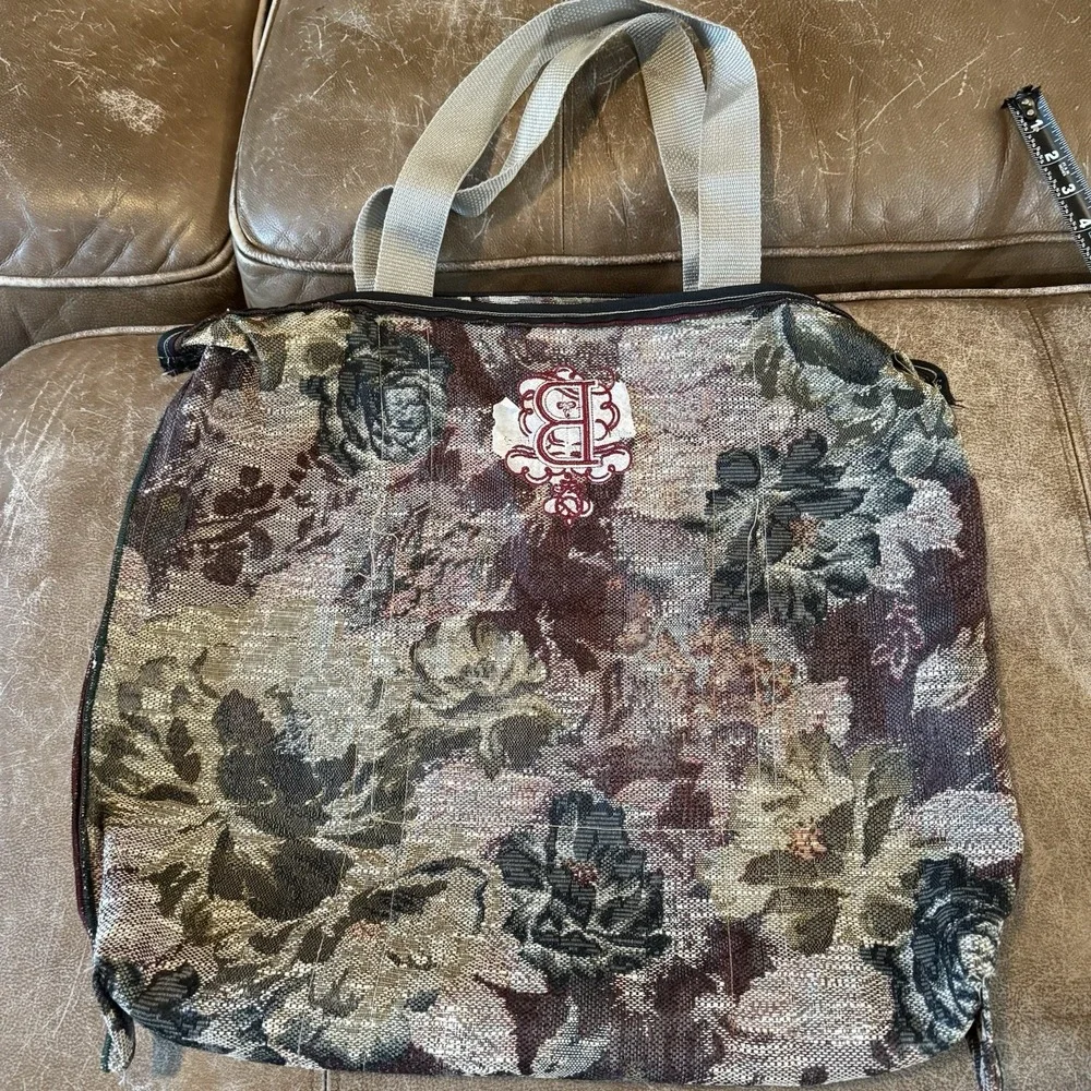 Grandmillennial Floral Tapestry Weekender Tote Bag Monogram B USA Made Travel